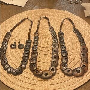 Earthy Coconut and Metallic Silver Necklace set